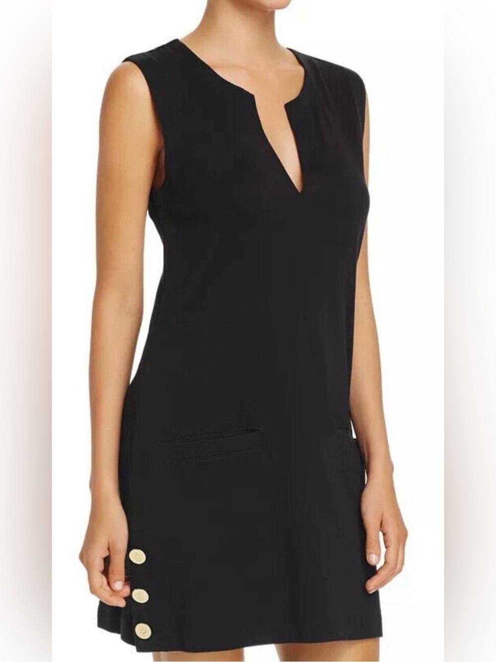 NWT Lauren Ralph Lauren Black Tunic Swim Cover Up Mini Dress Gold Buttons Large